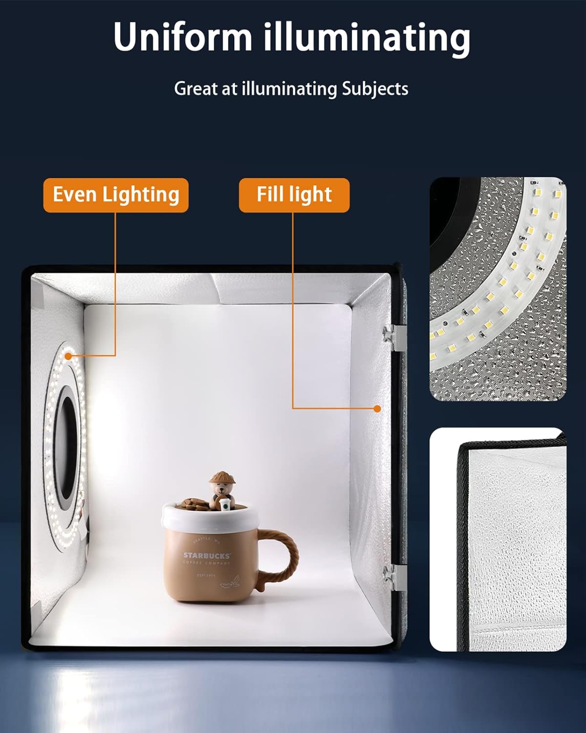 DUCLUS Light Box Photography, 12"x12" Professional Photo Booth Box with 8 Photo Backdrop, 120 LED Lights Dimmable & high CRI>95 Lightbox for Mini Product Photography: Jewelry, Miniature Models etc.