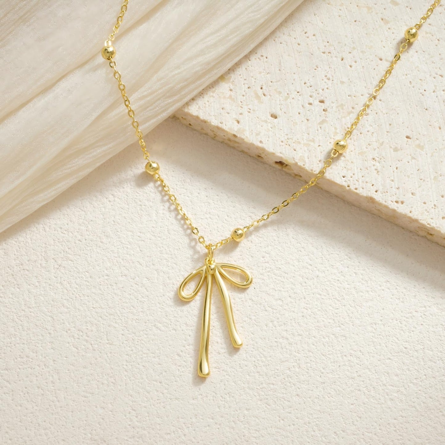 Stocking Stuffers for Women Dainty Bow Necklace 14K Gold Plated Cute Choker Small Pendant Charm Necklaces Teen Gift Trendy Stuff Personalized Jewelry Christmas Gifts