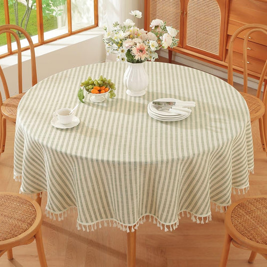 TruDelve Round Table Cloths 60 Inch Fits for Round Tables from 35" to 45" in Diameter, Green Striped Cloth Tablecloths (Green,60",Round)