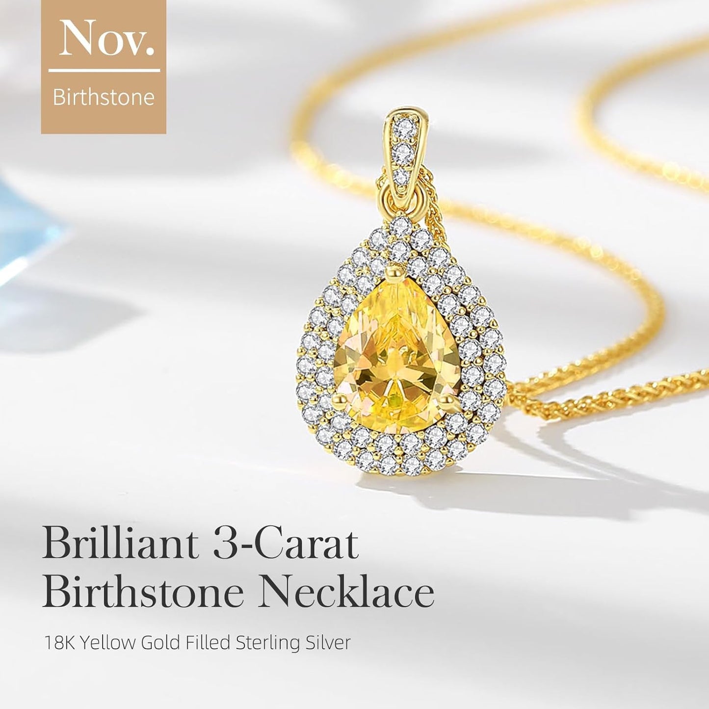 Gold Necklace for Women-Teardrop Birthstone Pendant-18K Gold Plated Chain with Light-Up Gift Box, Jewelry for Women,Anniversary Birthday Gifts for Her Wife Girlfriend Mom,Womens Jewelry