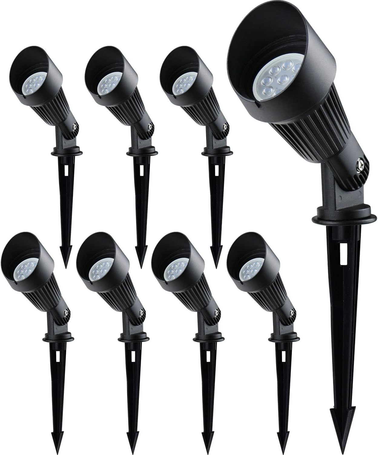 4W LED Landscape Lights Low Voltage Landscape Lighting Spotlights GL106-BKLED8 AC/DC 12V Warm White Waterproof for Driveway,Yard, Lawn,Patio,Walls,Trees,Flags,Outdoor Light (Black, 8 Pack)