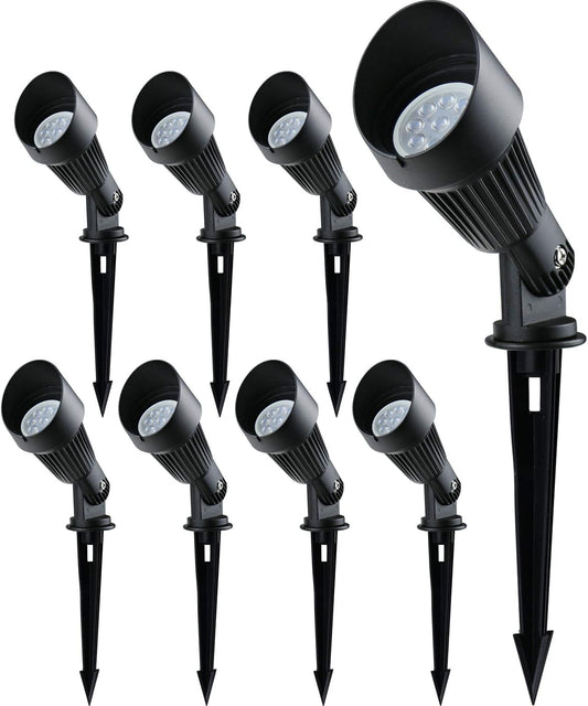 4W LED Landscape Lights Low Voltage Landscape Lighting Spotlights GL106-BKLED8 AC/DC 12V Warm White Waterproof for Driveway,Yard, Lawn,Patio,Walls,Trees,Flags,Outdoor Light (Black, 8 Pack)