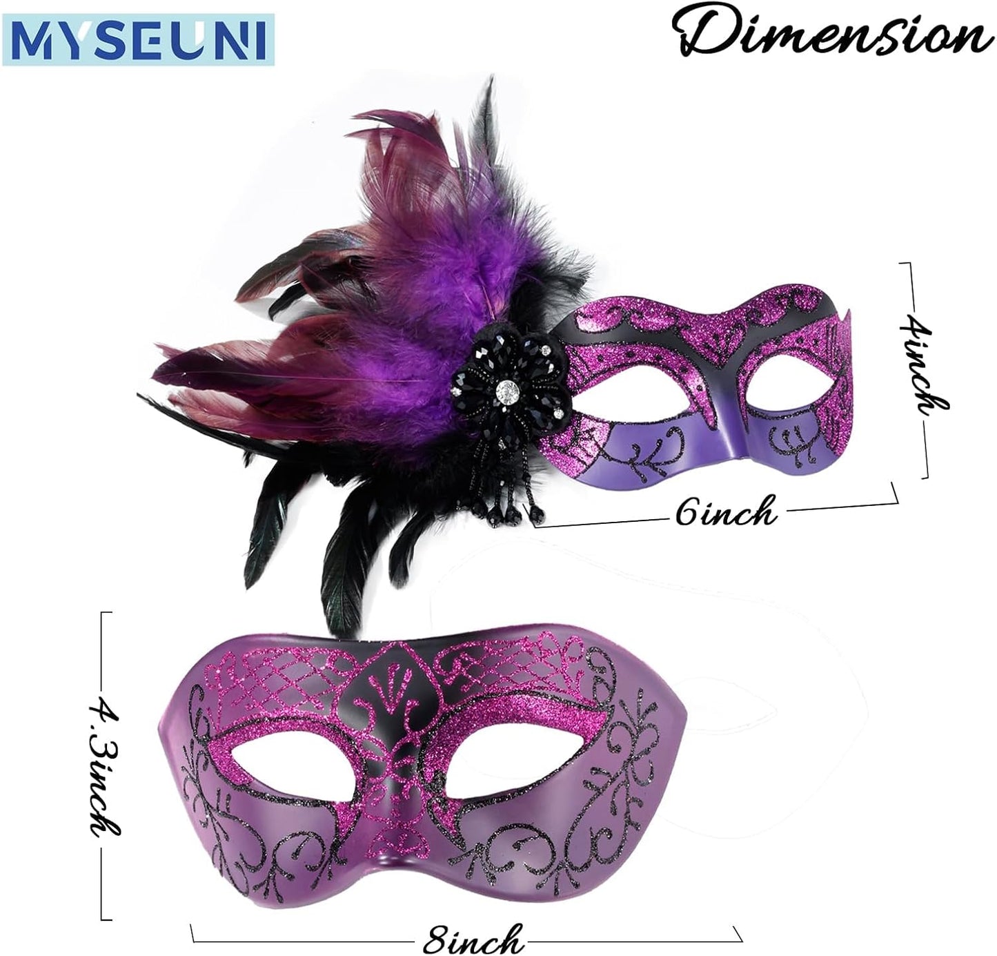 Masquerade Mask for Couple Purple - Feather Masquerade Masks & Venetian Mask for Mascarade Party, Mardi Gras, Halloween Cosplay Prom, Christmas