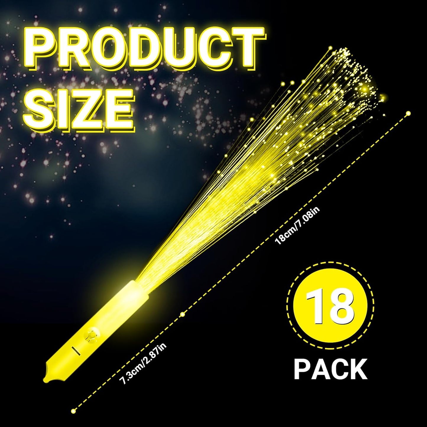18 PCS Yellow LED Fiber Optic Wands Glow Sticks, Light Up Wands, Fiber Optic Lights Rod, Flashing Wands with 3 Light Modes for Wedding,Halloween,Christmas, Neon Party Favors Supplies
