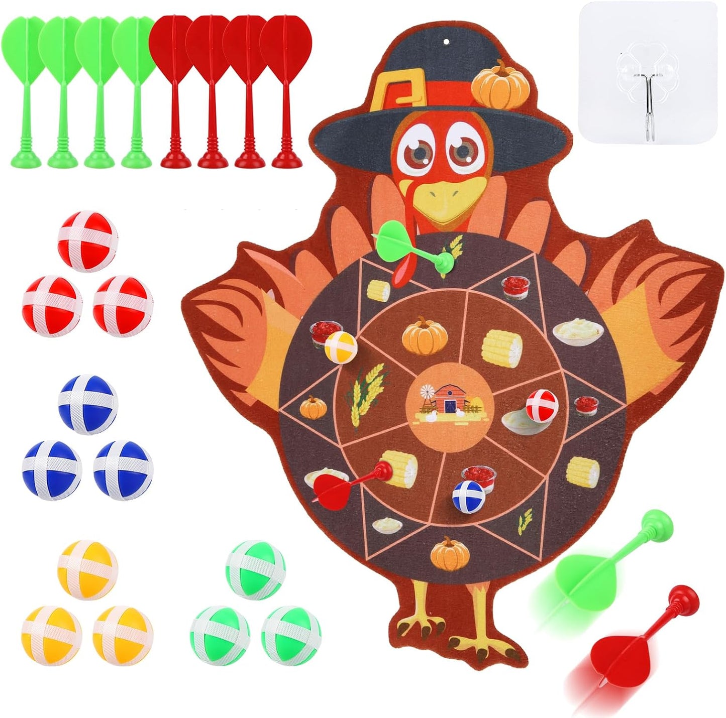 Thanksgiving Games Turkey Dart Board for Family, Teen Adults with 12 Sticky Balls and 8 Darts, Thanksgiving Activities Games Toys Party Favors Gifts