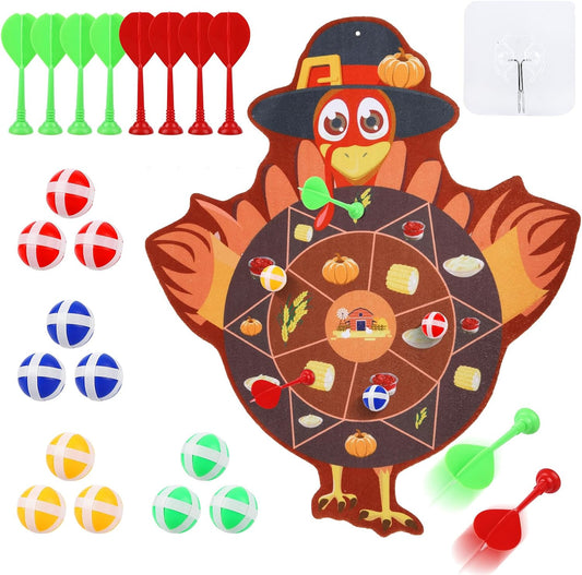 Thanksgiving Games Turkey Dart Board for Family, Teen Adults with 12 Sticky Balls and 8 Darts, Thanksgiving Activities Games Toys Party Favors Gifts