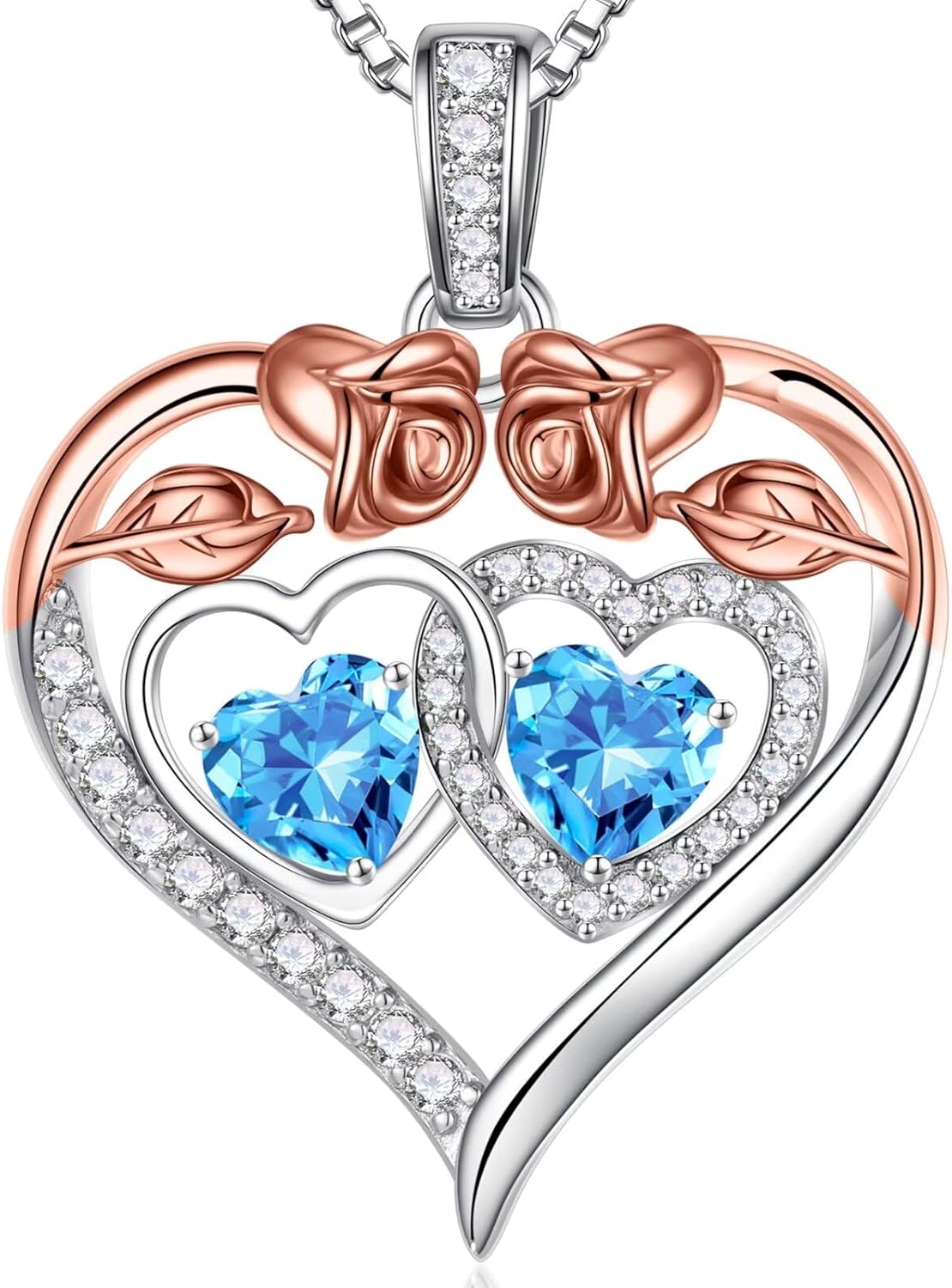 Iefil Double Birthstone Necklace Gifts for Wife Girlfriend Her Women, Birthstone Jewelry Gemstone Valentines Birthday Gifts for Her Women Wife Mom Grandma