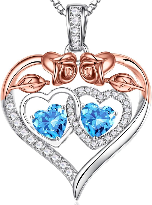 Iefil Double Birthstone Necklace Gifts for Wife Girlfriend Her Women, Birthstone Jewelry Gemstone Valentines Birthday Gifts for Her Women Wife Mom Grandma