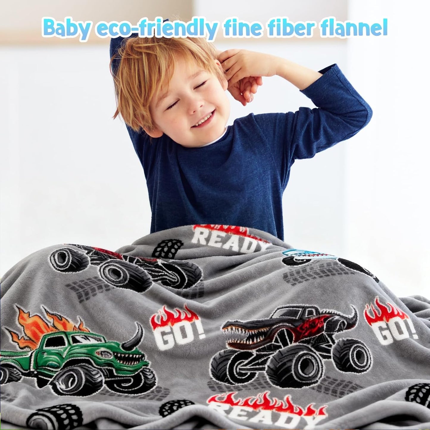 Jekeno Truck Shark Glow in The Dark Blanket Gifts for Kids Boys Girls Teens Birthday Christmas Halloween Excavator Construction Tractor Car Throw Age 1-16 Years Old Toddlers Room Decor Grey 50"x60"