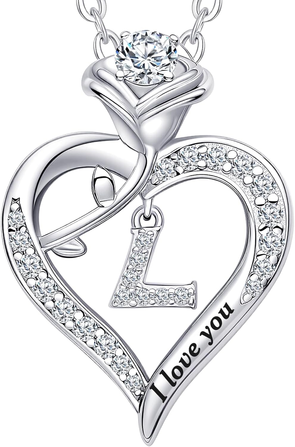 Rose Heart Pendant Necklace Gifts for Wife, Engraved 'I love you' Gift for Wife Girlfriend, Anniversary Birthday Eternity Jewelry Present for Women, Moissanite Necklace Gift for Her