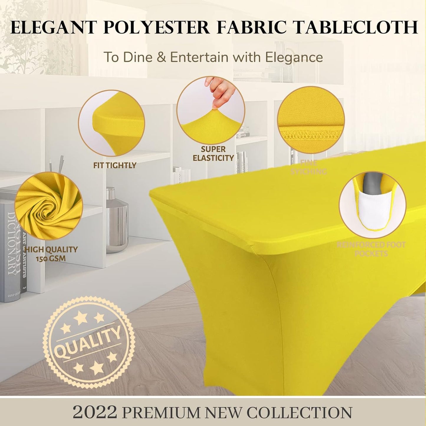Spandex Table Cover 8 ft. Fitted Polyester Tablecloth Stretch Table Cover Table Topper Open Back - Yellow