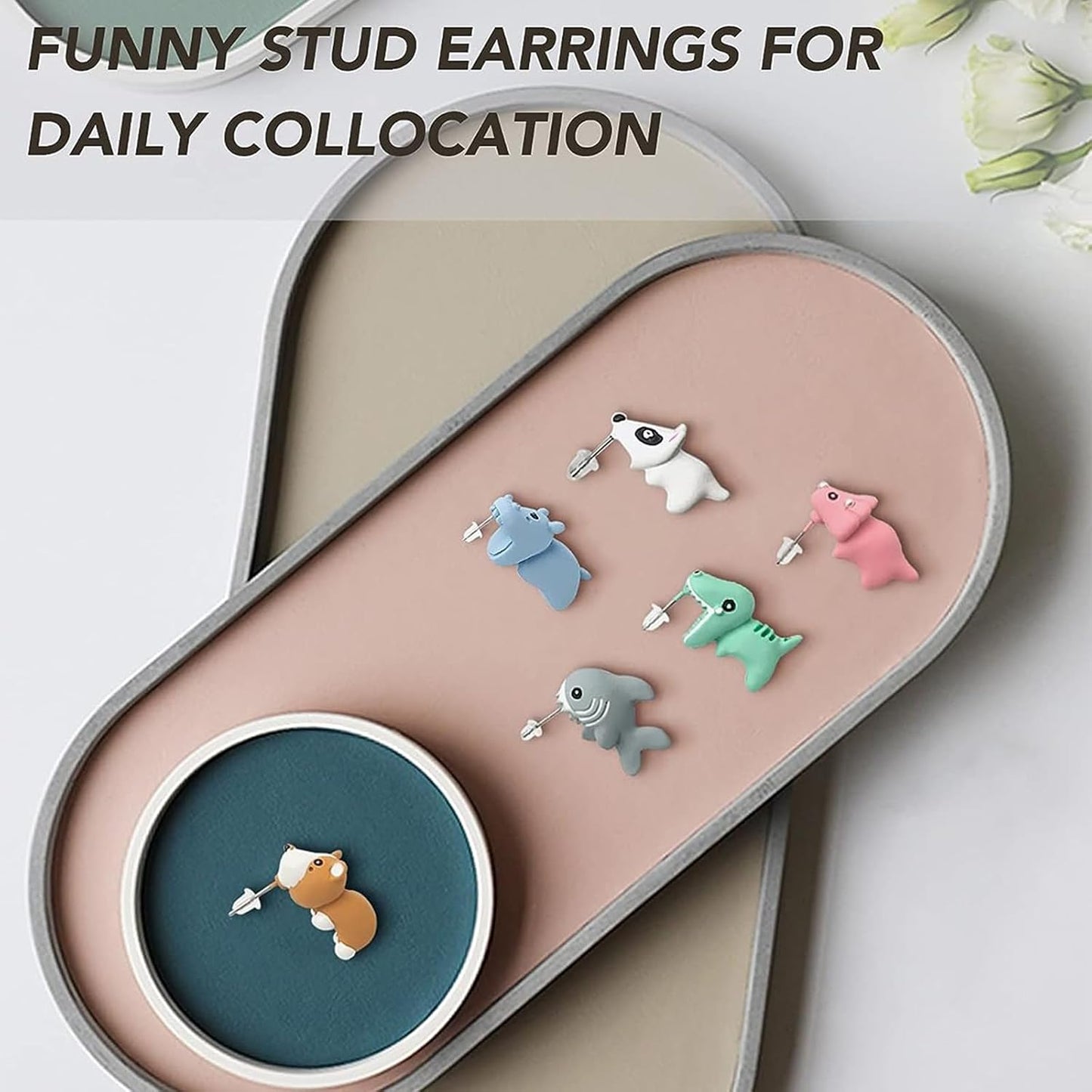 Ulobey Cute Animal Bite Ear Studs Earring - Fashion 3D Polymer Clay for Girls Women - Simple Cartoon Soft Pottery Ear Studs Decors - Creatives Gifts Accessories