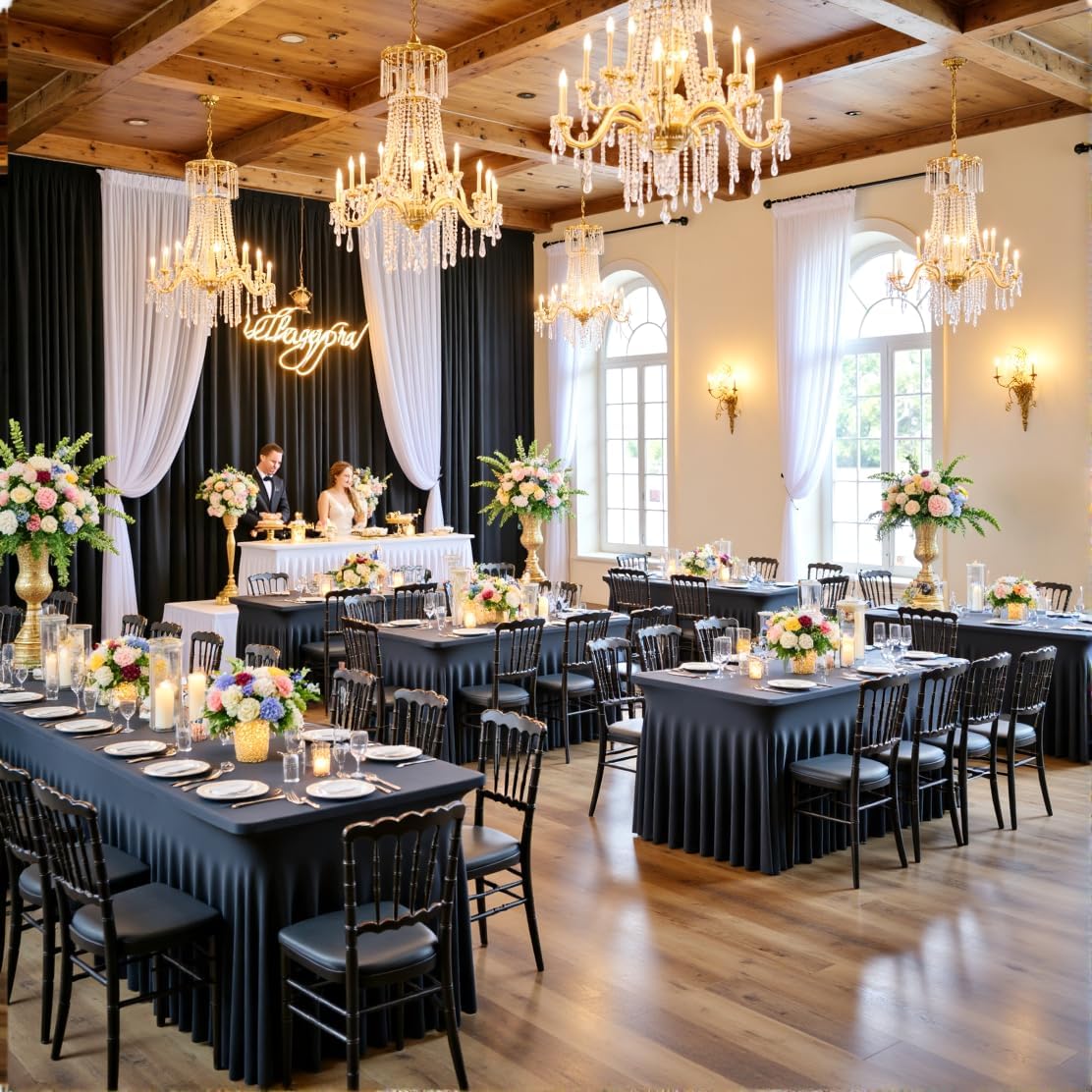 leegleri 2 Pack Black Spandex Fitted Table Clothes for 5 Foot Rectangle Tables, Wrinkle Free 5ft Stretch Table Cover, Spandex Table Skirt for 5FT Rectangle Tables-for Banquet Weddings Parties