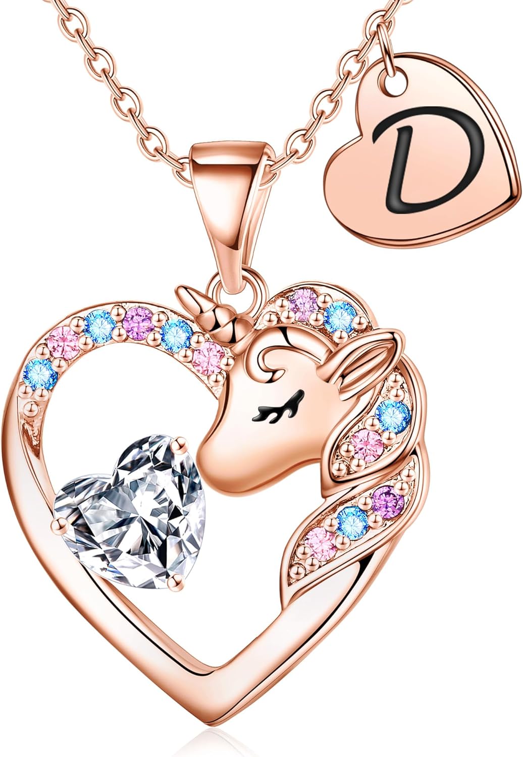 Christmas Gifts for Grandkids Kids - Colorful CZ Heart Initial Unicorn Necklace for Girls Jewelry Unicorn Birthday Gifts for Girls Stocking Stuffers for Kids
