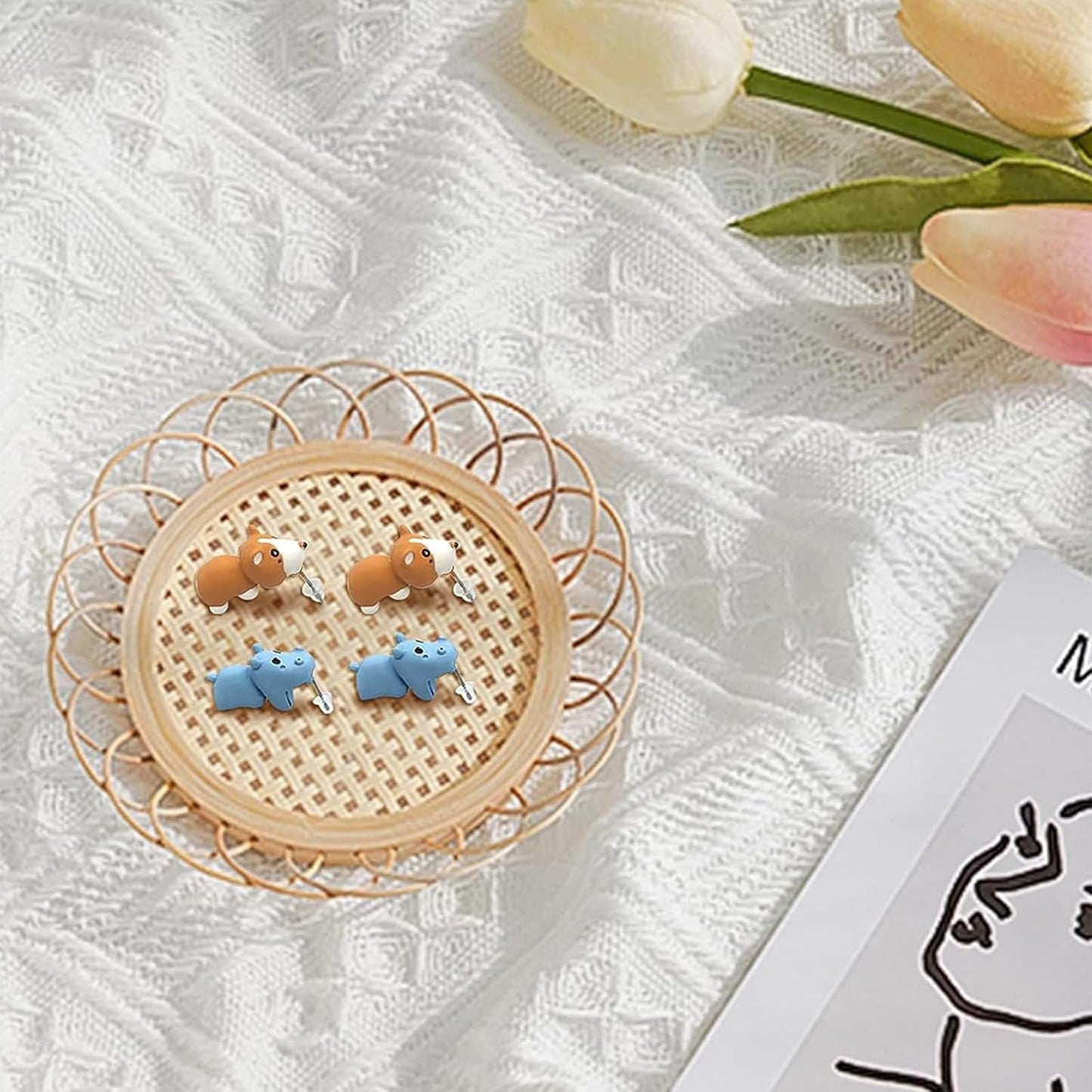 Ulobey Cute Animal Bite Ear Studs Earring - Fashion 3D Polymer Clay for Girls Women - Simple Cartoon Soft Pottery Ear Studs Decors - Creatives Gifts Accessories