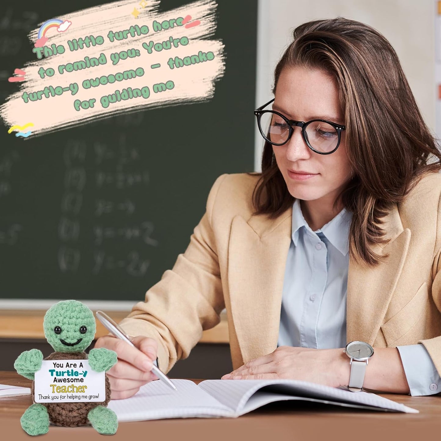 Mini Funny Turtle Christmas Teacher Gifts for Women Men, End of Year Thank You Teacher Gifts Ideas, Personalized Cool Small Cute Stuff Things, Handmade Emotional Positive Crochet Turtle