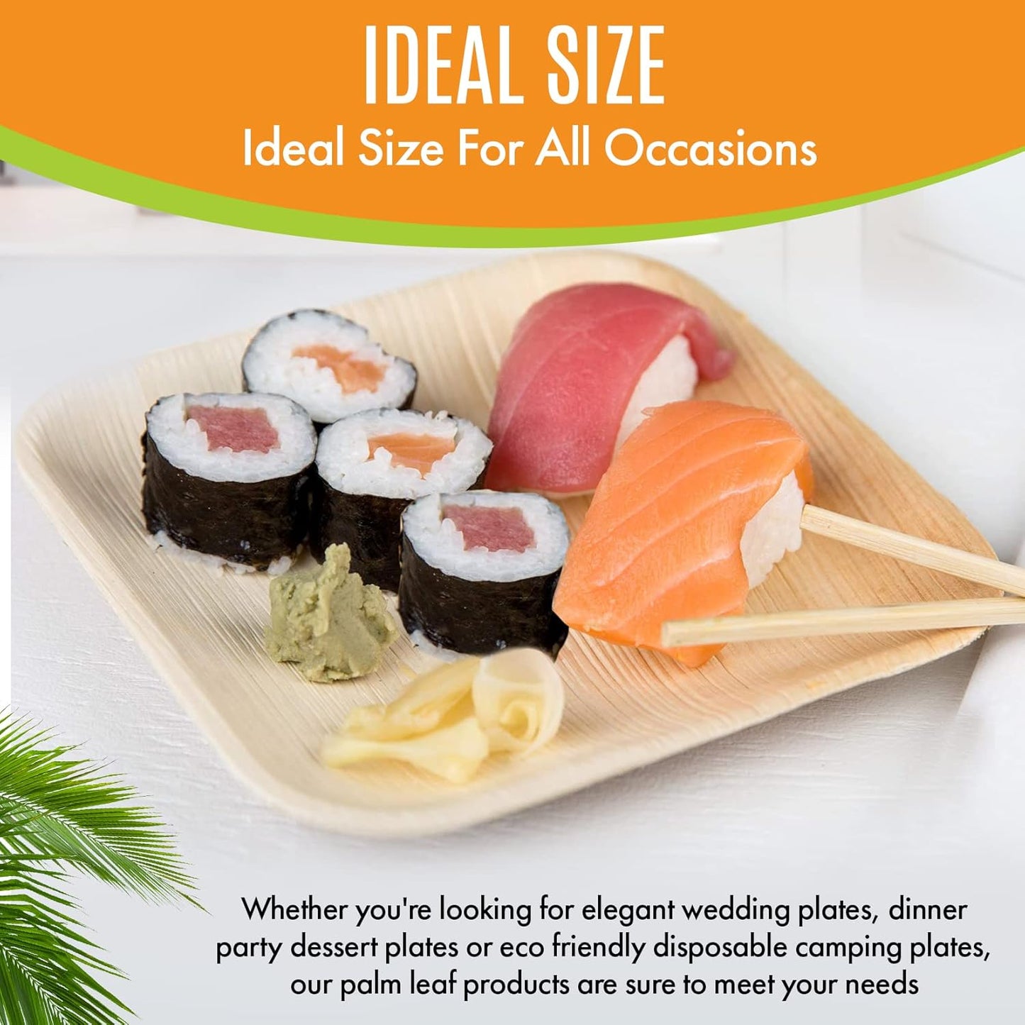 Raj Palm Leaf Plates Bulk [50-Pack] 10" & 7" Square Plates (200 CASES - 10,000 PACK) like Bamboo plates Disposable, Strong, Decorative Compostable Tableware for weddings, Lunch, Dinners