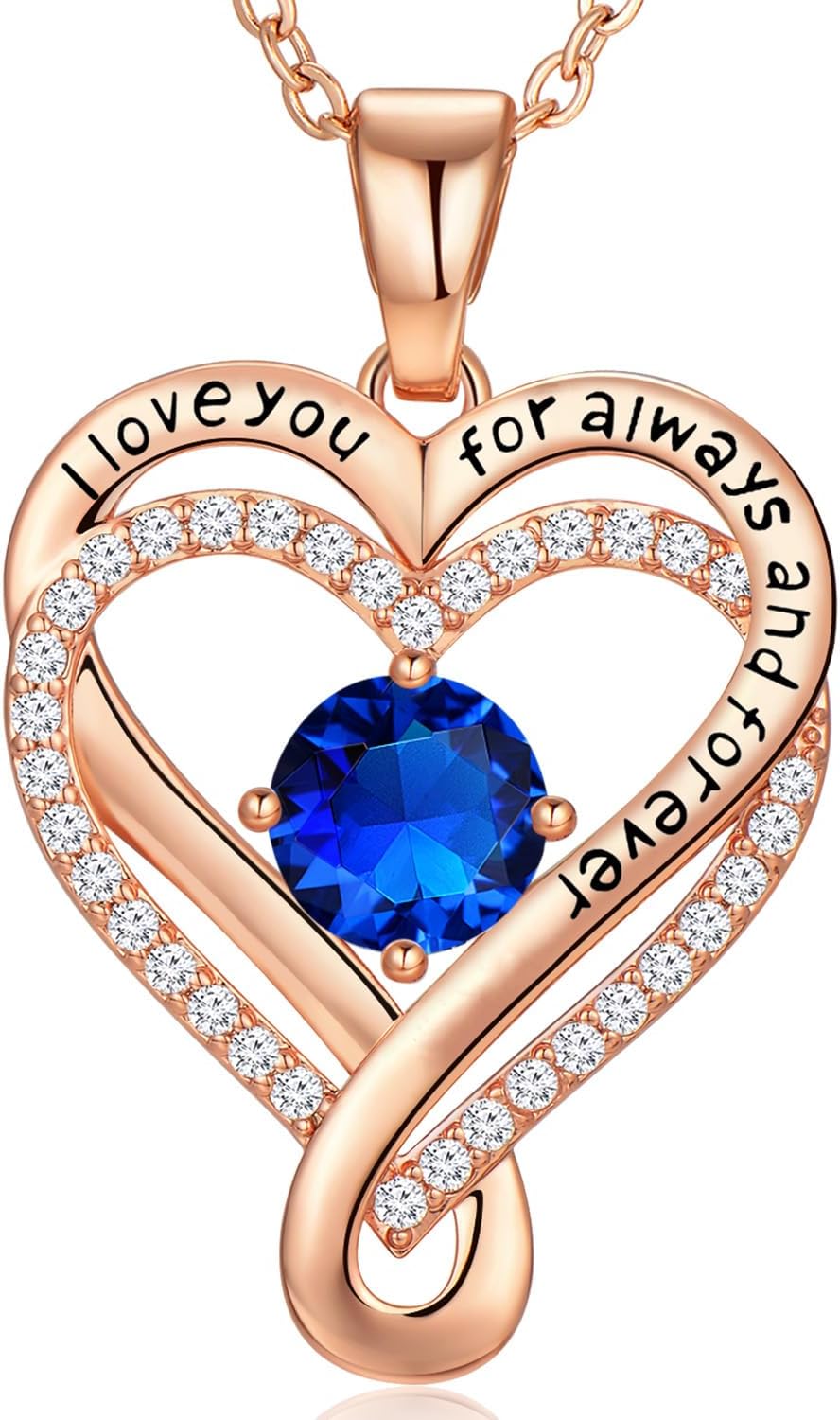 18K Rose Gold Infinity Love Heart Birthstone Necklace for Women Wife, Anniversary for Women Wife Birthday Gift for Her Girlfriend Mom Daughters, I Love You Women's Jewelry S925 Sterling Silver