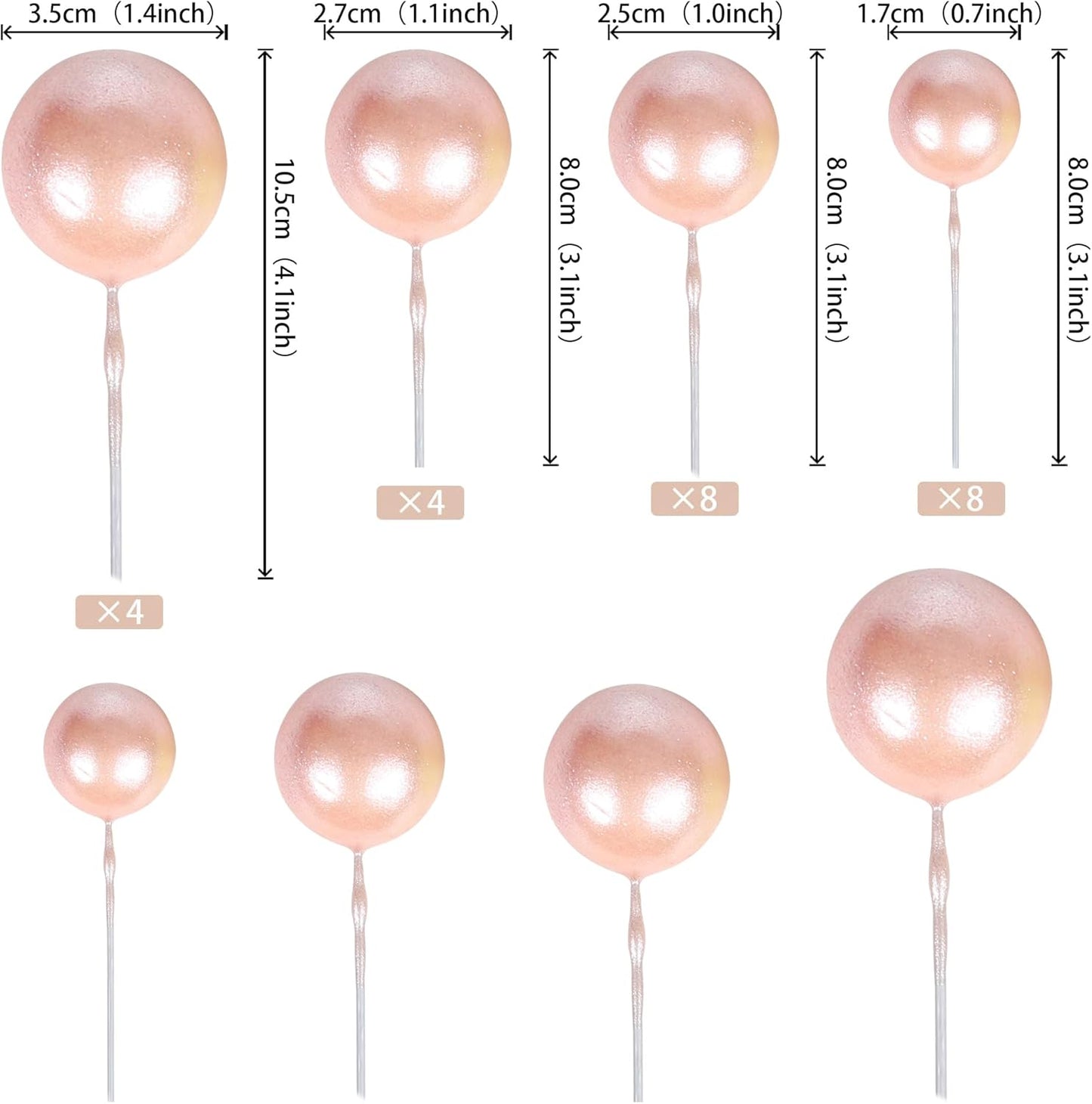 24 PCS Ball Cake Toppers Balls Cupcake Toppers Insert Foam Ball Shaped Cake Picks Mini Balloon Cake Decoration for Wedding Baby Shower Birthday Party Cake Decorations Supplies Rose Gold