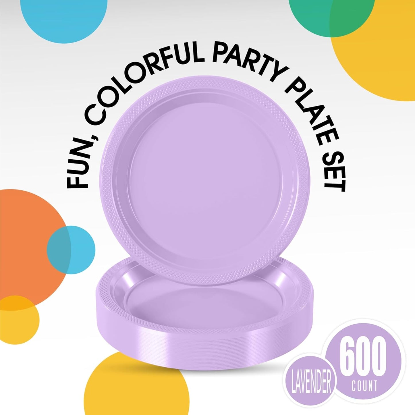 Party Solids Lavender Plastic Plates Bulk 9" Lavender Disposable Plates For Party Supplies 600 Pieces Disposable Dinner Plate Heavy Duty 350 GSM Plate Sets, Plastic Dinnerware Sets