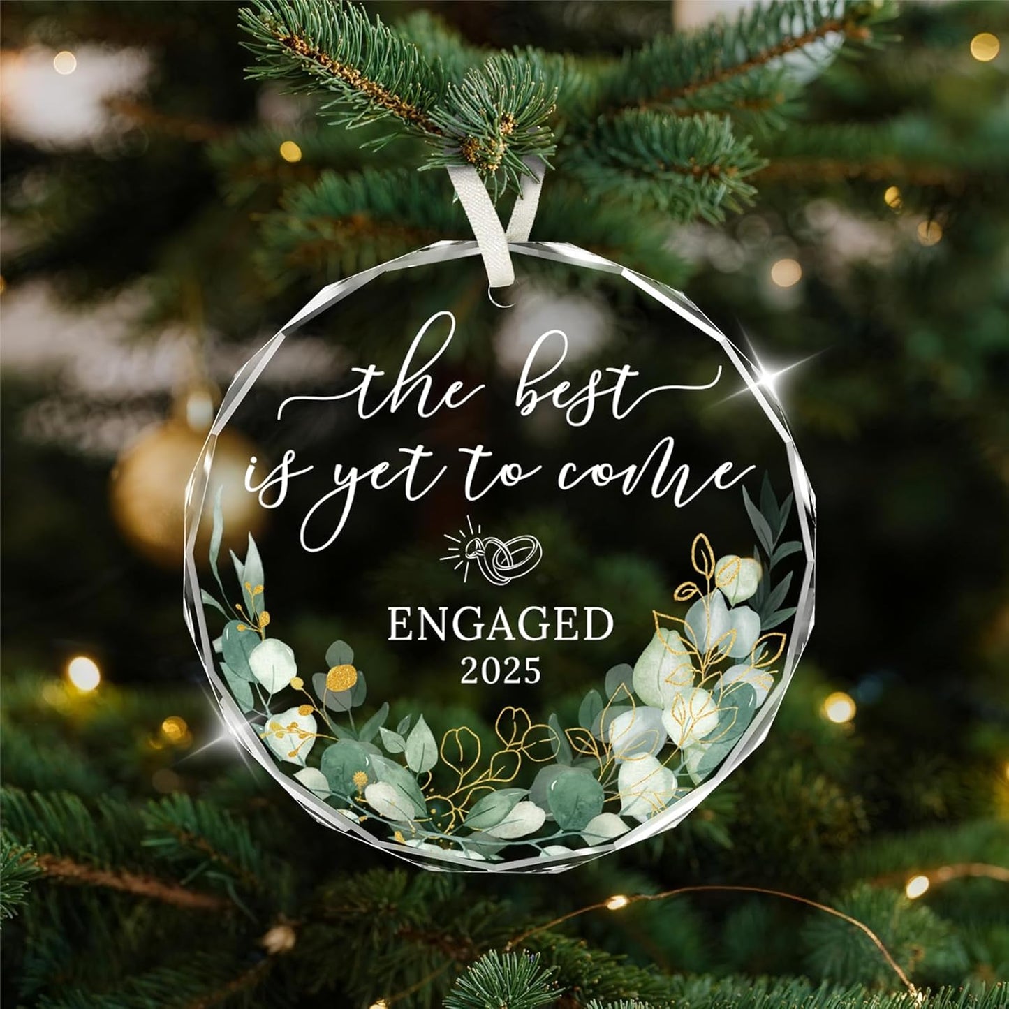 Wedding Gifts, Bridal Shower Gifts, Wedding Gift for Couples 2025,The Best is Yet to Come - Engaged 2025,Just Married for Newlywed Couple,Bride,Crystal Glass First Christmas Married Ornament