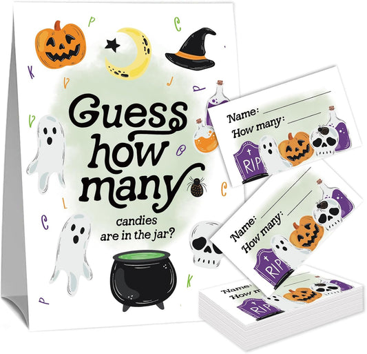 Halloween Guess How Many Party Games for Adults and Family,Halloween Raffle Cards Kits (1 Standing Sign & 50 Guessing Cards),Backyard Indoor Outdoor Guessing Activities for Birthday Party-6
