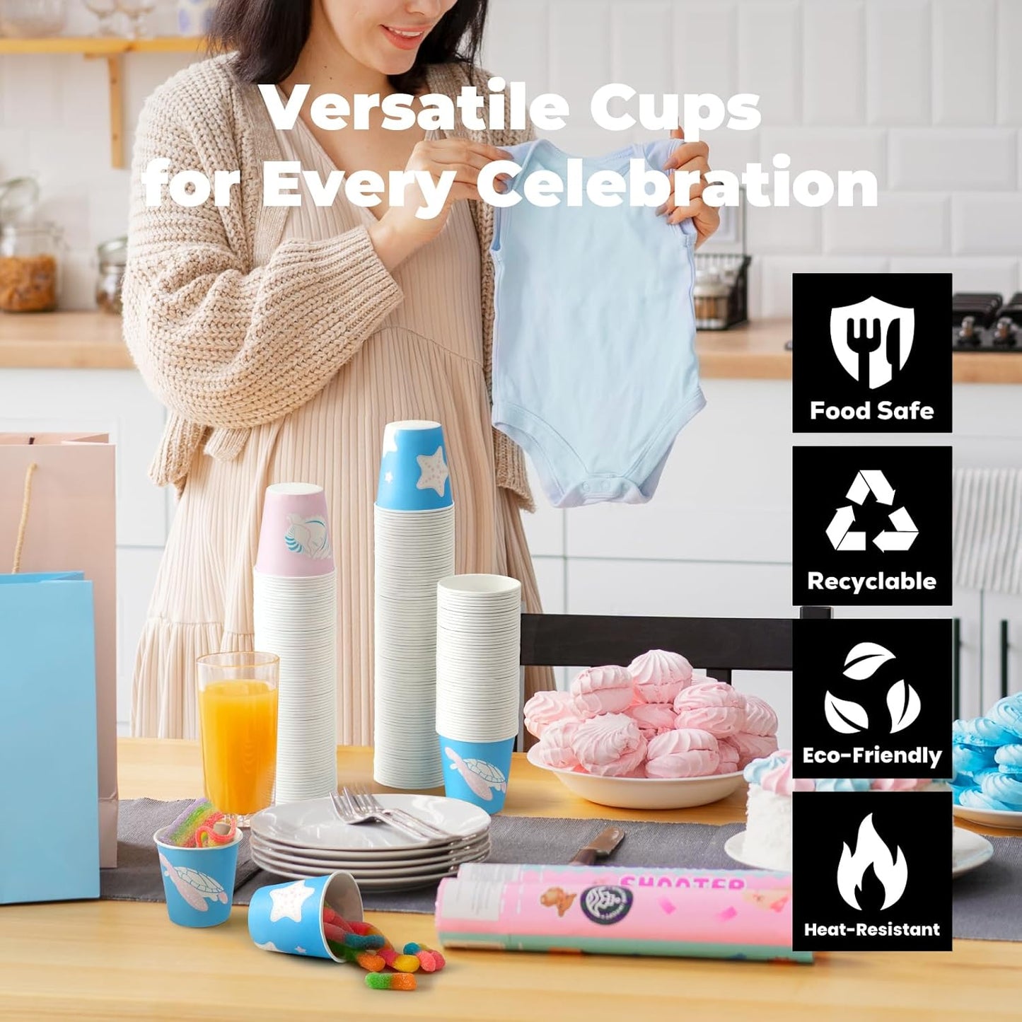 Fit Meal Prep 500 Pack 3oz Small Paper Cups, Disposable Bathroom Cups, Mini Mouthwash Cups, Pink & Blue Ocean-Themed Mini Drinkware for Parties, Events and Travel