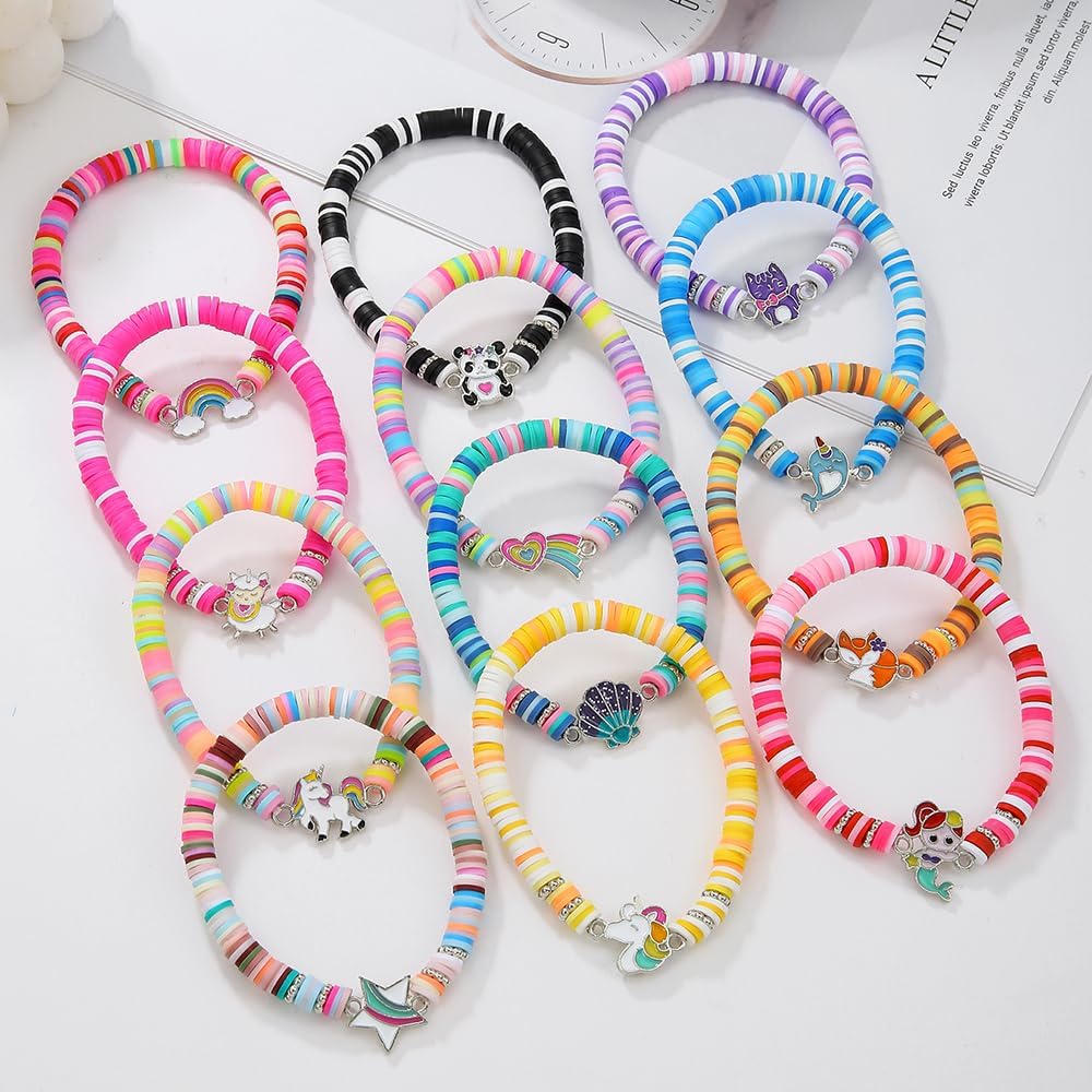 Friendship Bracelets Boho Stackable Bracelets for Women Surfer Heishi Clay Bead Bracelets Stretch Preppy Bracelets Colorful Boho Bracelets for Women