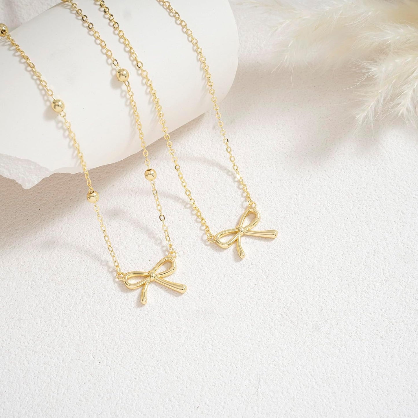 Stocking Stuffers for Women Dainty Bow Necklace 14K Gold Plated Cute Choker Small Pendant Charm Necklaces Teen Gift Trendy Stuff Personalized Jewelry Christmas Gifts
