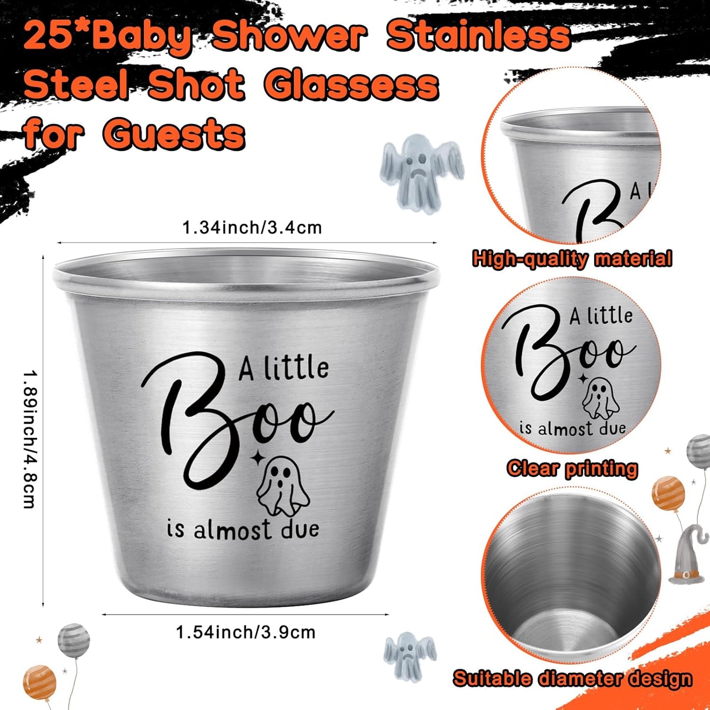 Vesici 25 Sets 50 Sets Baby Shower Favors 1.5 oz Stainless Steel Shot Glasses Cute Bottle Opener Keychains Thank You Tags Bags Halloween/Fall/Gender Reveal Party Return Gift Guest (Black)