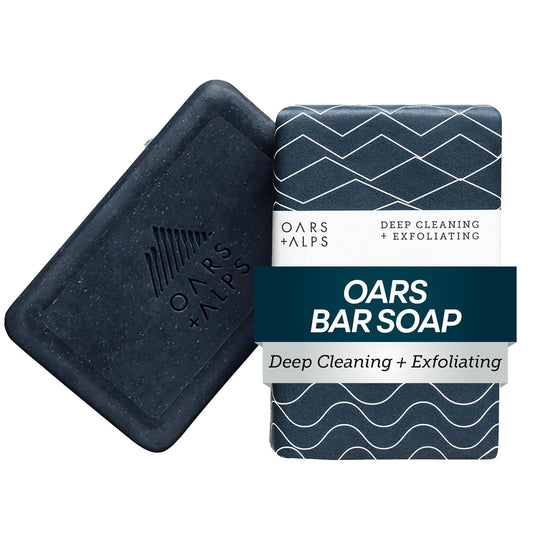 Oars + Alps Blue Charcoal Exfoliating Bar Soap for Men, Deep Cleaning & Exfoliating Soap, Dermatologist Tested & Made with Natural Clean Ingredients, All Skin Types, Travel Size, 1pk, 6oz