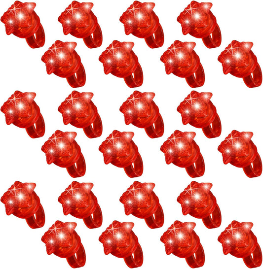 24 Pack Light Up Star Rings Glow in the Dark Party Flashing LED Jelly Finger Rings for July 4th,Halloween,Christmas,Concert,Goodie Bag Fillers,Raves