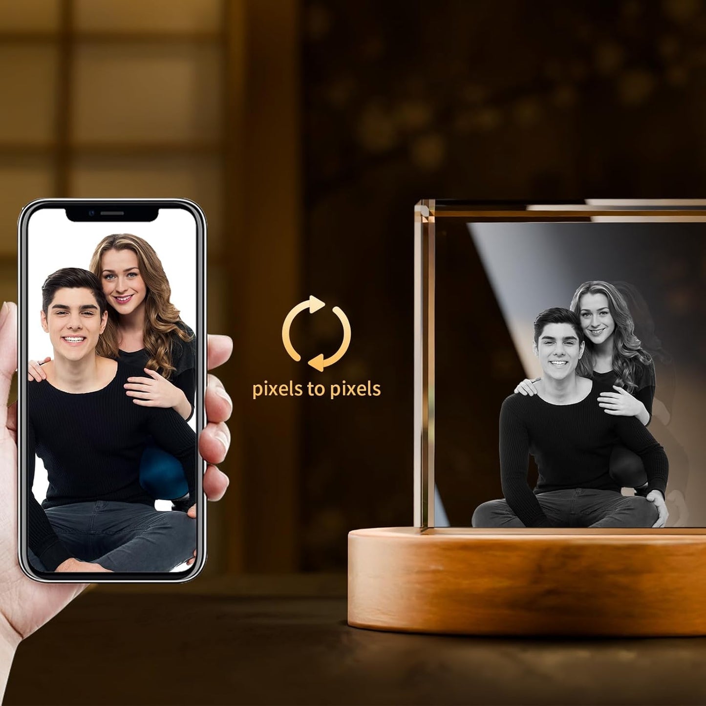 Artmosphere 3D Crystal Photo, Personalized Gifts for Women, Wife, Men, Mom, Father, Her, Him, Dad, Grandpa, Great Customized Gift With Your Own Photo, Custom Glass 3D Laser Etched Picture Wedding - Square