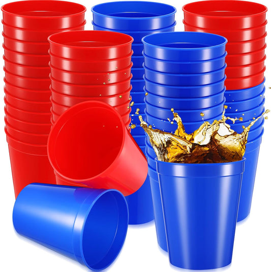 Yungyan 50 Pack 16oz Stadium Cups Reusable Plastic Cups Blank Drink Tumblers for Parties, Events, DIY Projects, 4.5 x 3.54 x 2.72 Inch (Red and Blue)