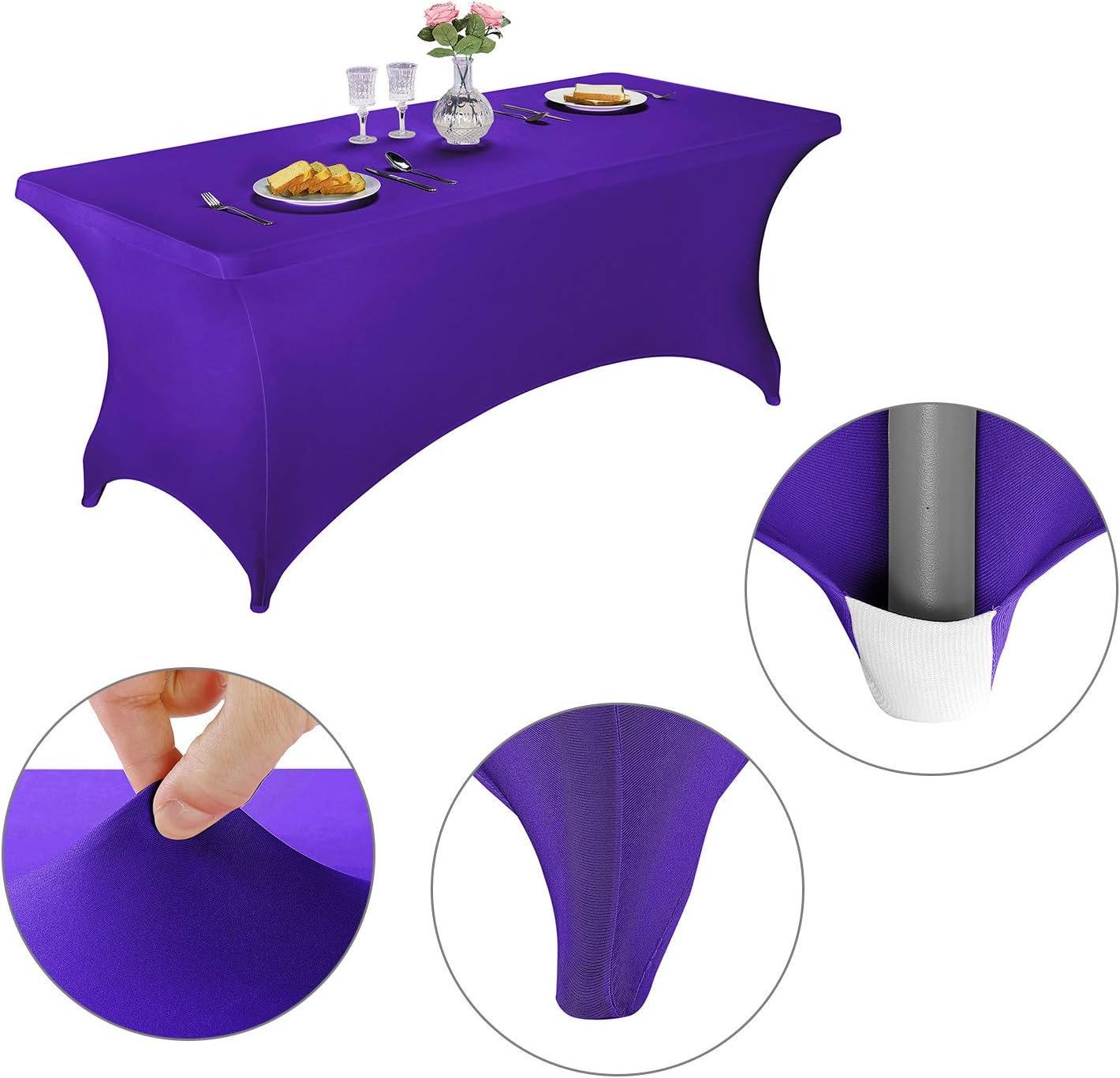 LZY Spandex Fitted Stretch Table Cover for 6 ft or 4ft or 8ft Folding Table, Rectangular Cocktail Tablecloth, Perfect for Party or Banquet