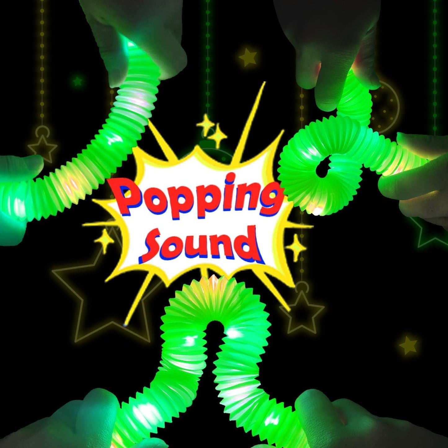 12-24 PCS Green Glow Sticks Christmas Party Favors for Kids,LED Light up Pop Tubes for Toddlers,Neon Necklaces Bracelets Accessories,Glow New Year Eve Party Supplies Birthday Dance Camping Decorations