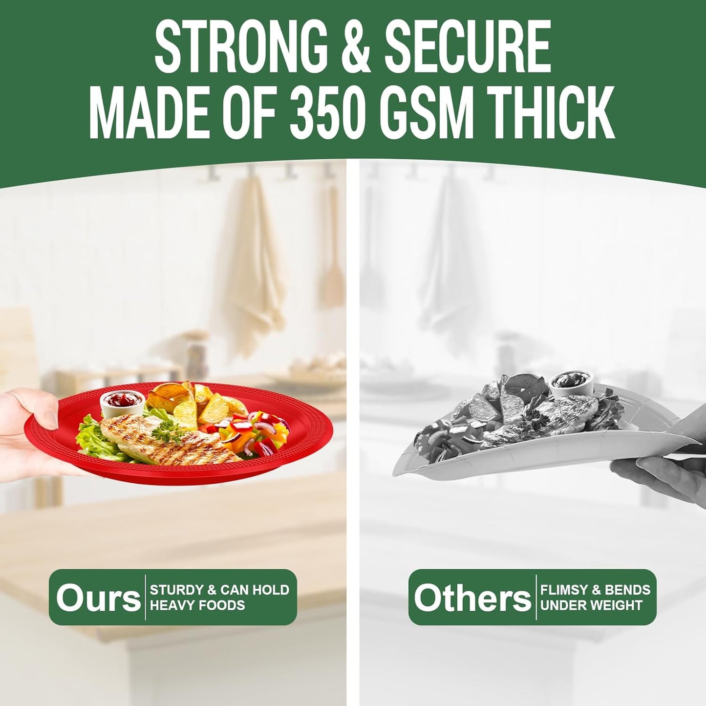 50 Red Plastic Plates For Party, Includes 25-9" & 25-7" Cake Dessert Plastic Dinner Plates Disposable For Party Supplies