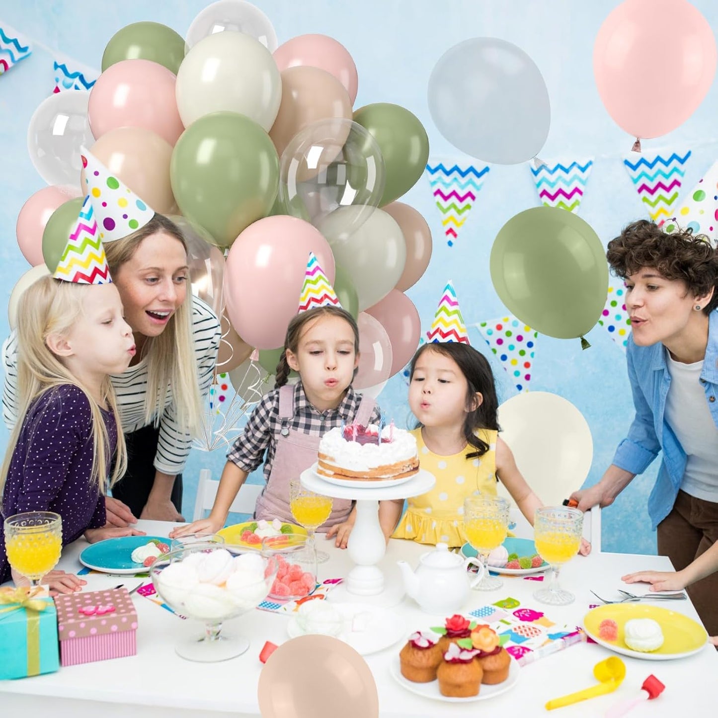 Pink and Sage Green Balloon, 50PCS 12Inch Olive Green Pink Sand White Ivory Clear Transparent Balloons for Wedding Birthday Baby Shower Gender Reveal Woodland Jungle Safari Decorations