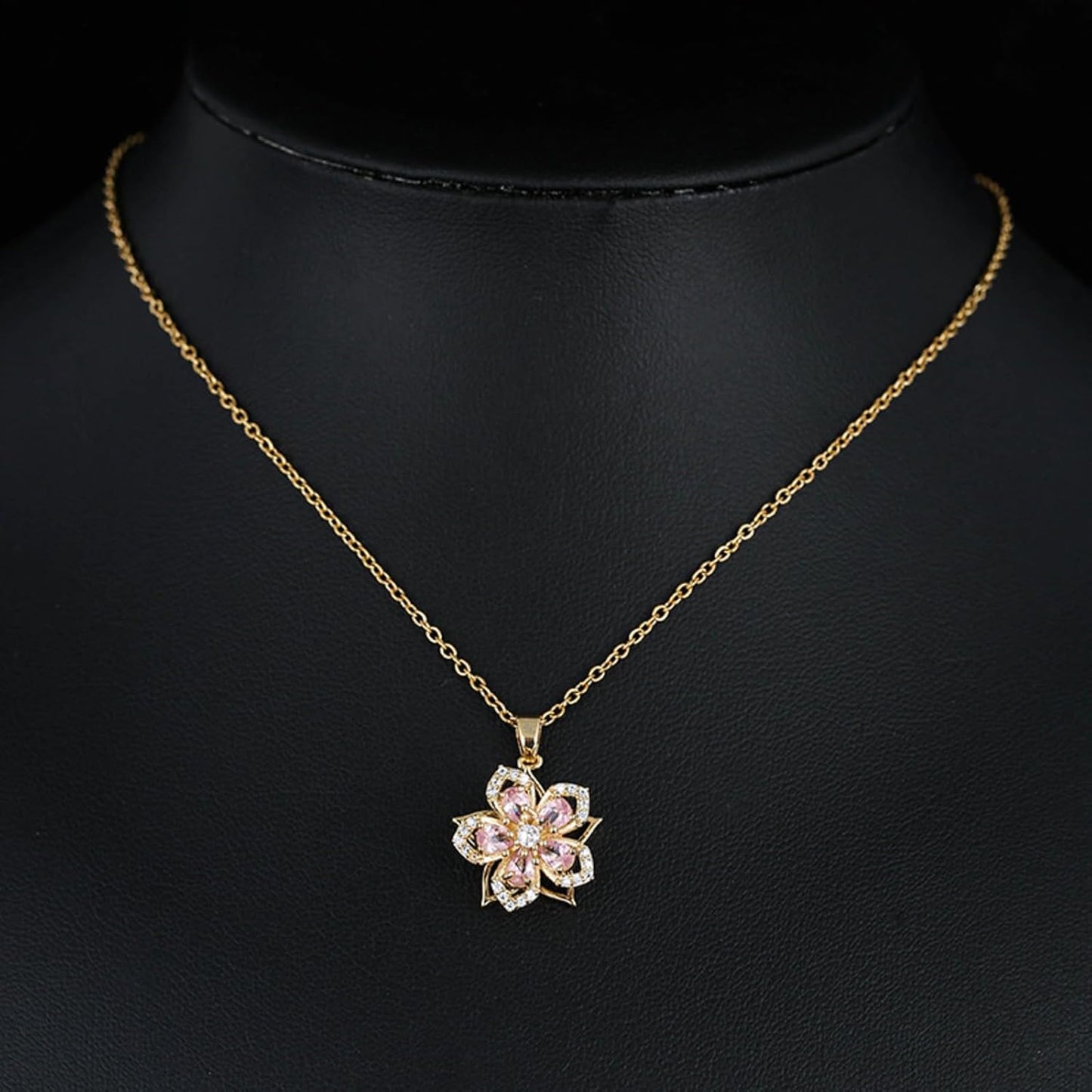 Necklace for Women Gold Flower Fidget Necklace Rotatable Crystal Silver Blossom Pendant Necklaces Adjustable Spinning Fidget Necklaces Redbud Flower Choker Funny Gift Jewelry