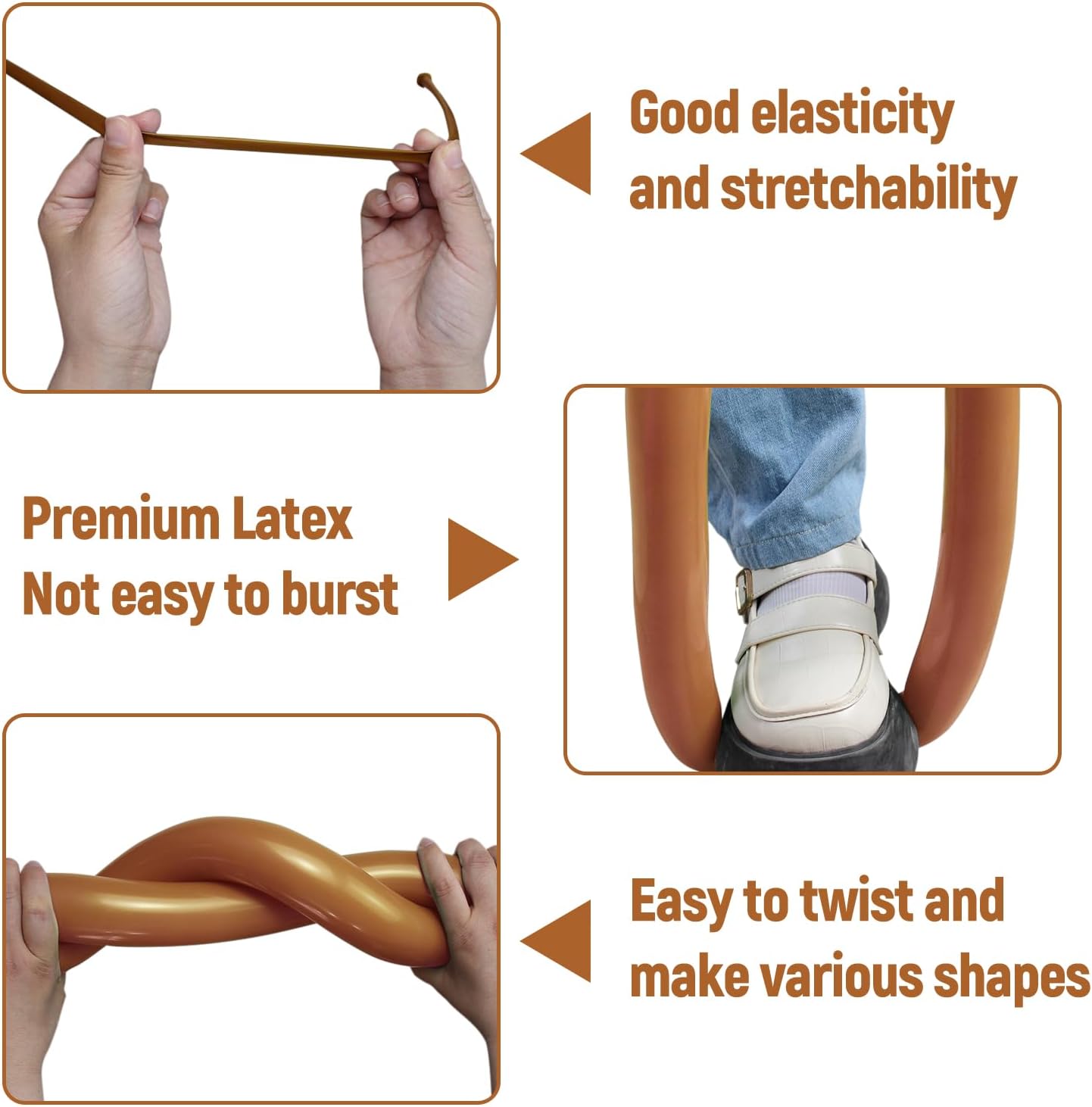 100Pcs 260 Balloons Brown Long Balloons for Balloon Garland Thickening Skinny Latex Twisting Balloon, Brown long balloons for tying Animals Modeling Christmas Birthday Party Decorations. (Cocoa)