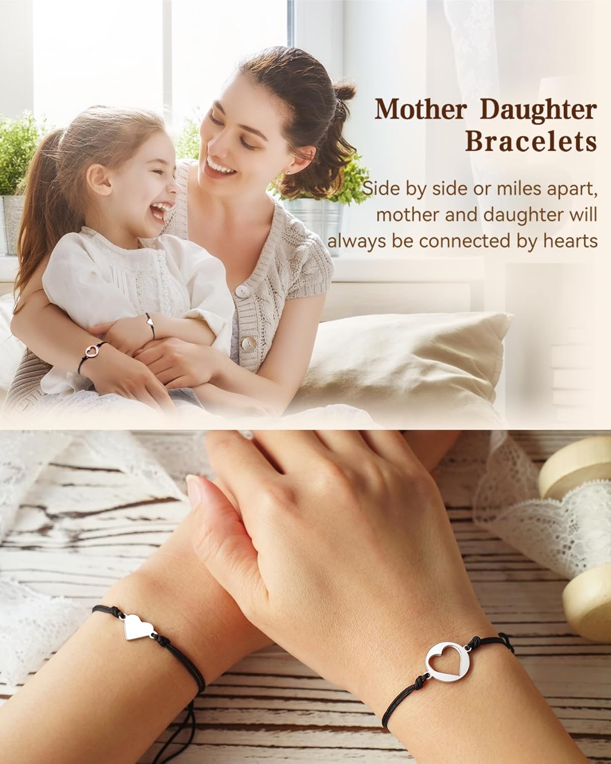 MANVEN Christmas Jewelry Gifts for Mom Daughter, Mother Daugther Bracelets Birthday Gifts for Mom Matching Heart Bracelet