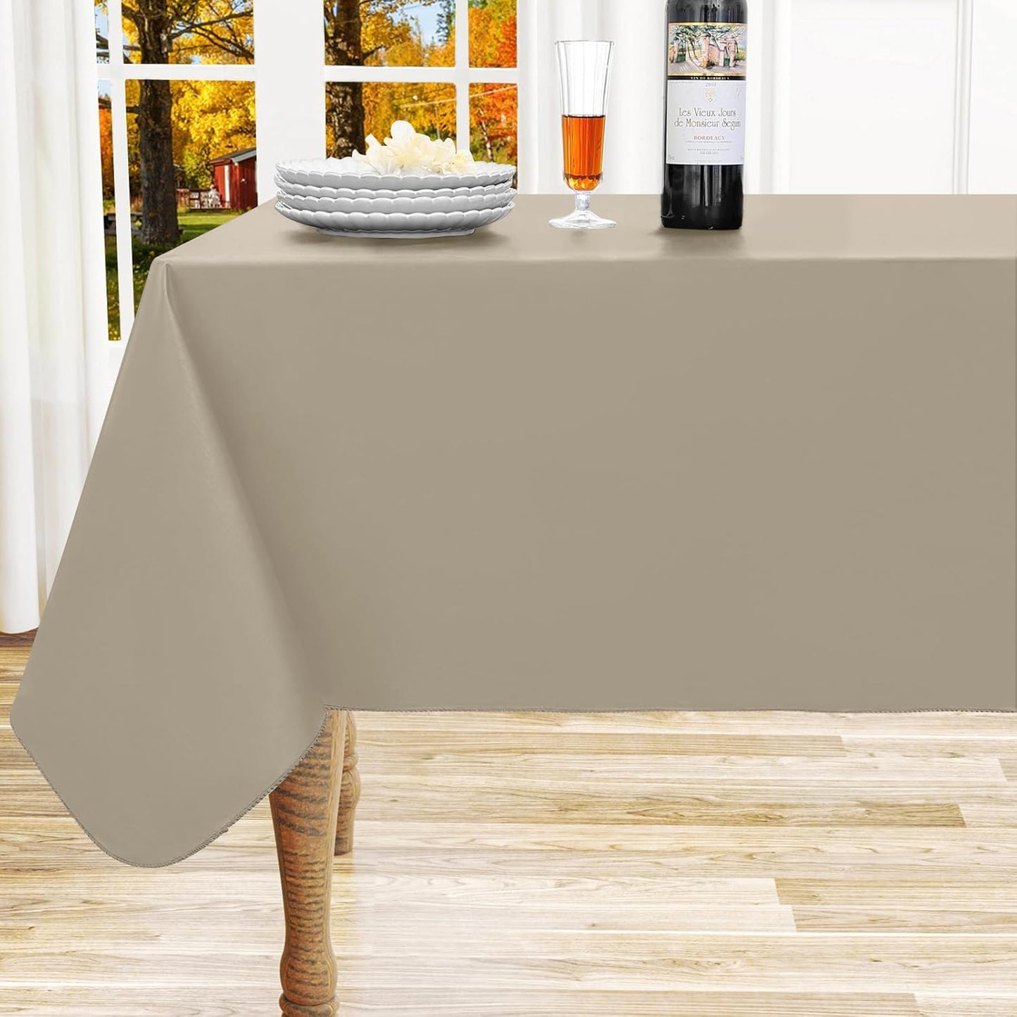 homing Rectangle Vinyl Tablecloth, Waterproof Spillproof Plastic Flannel Backed Table Cloth, Wipe Clean Table Cover for Dining, Buffet Parties and Camping (Taupe, 52" x 70")
