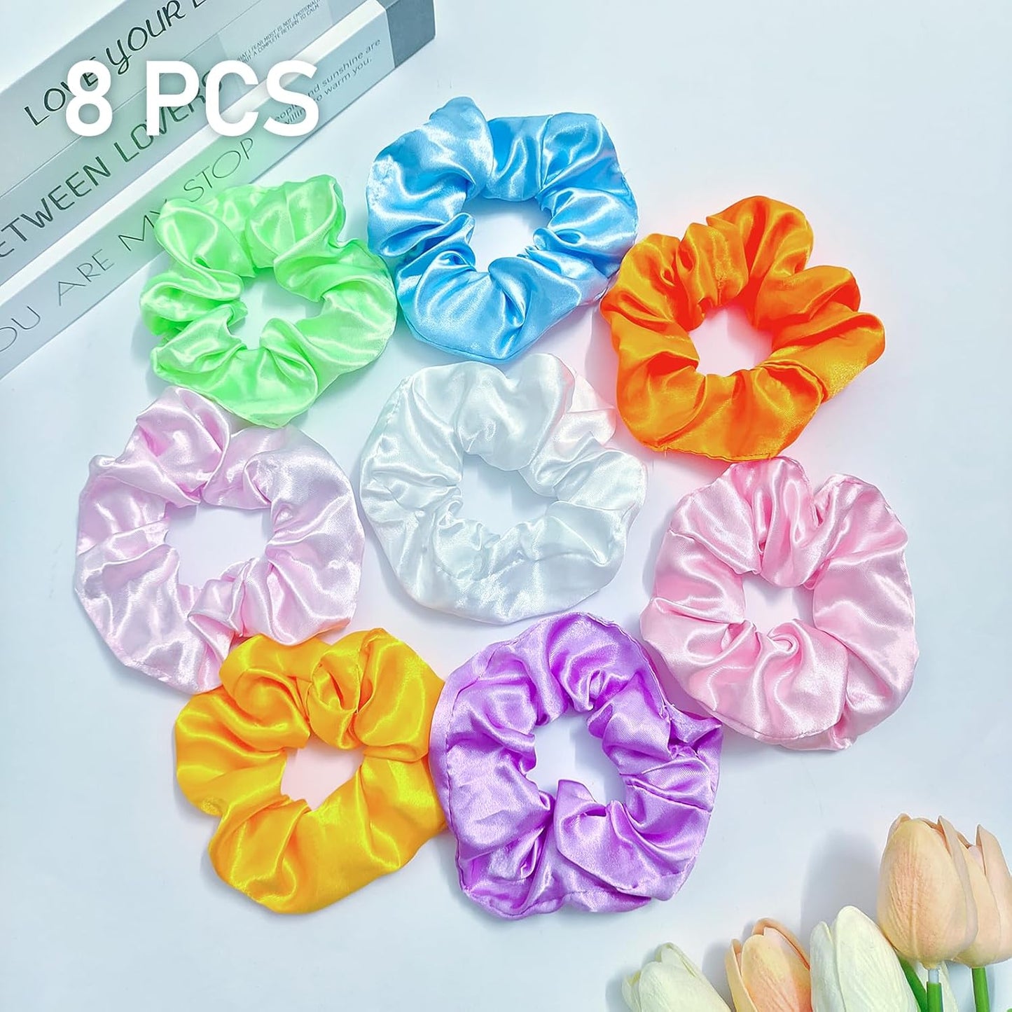 8 PCS Light up Scrunchies for Girls, Glow in the Dark Party Supplies, 3 Glow Mode Satin Scrunchy, LED Hair Accessories for Birthday Party, Rave Party, Festival & Sleepover Party