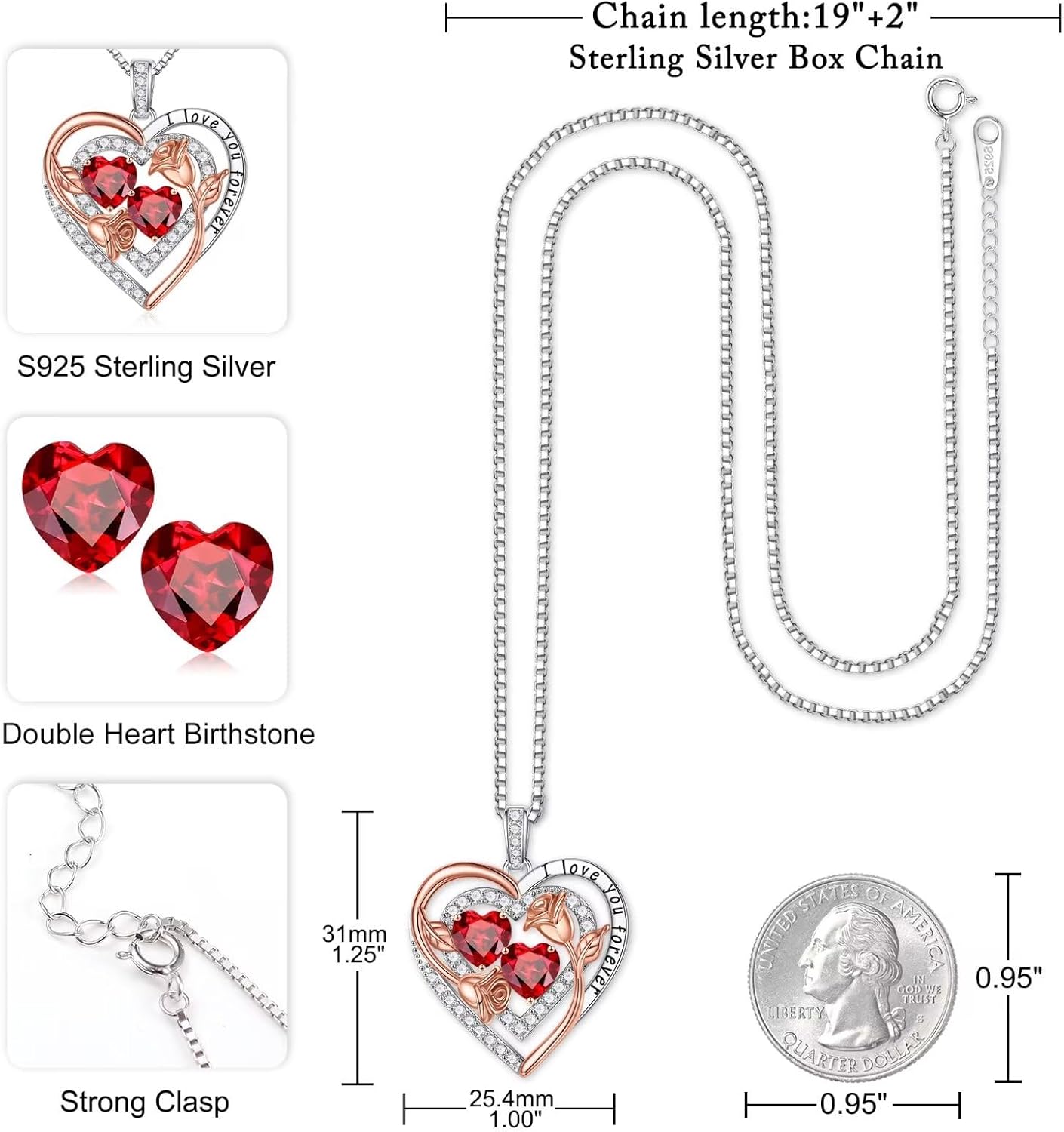 Iefil Birthstone Necklace for Women - Sterling Silver Birthstone Necklace Anniversary Birthday Gifts for Her Wife Mom Daughter