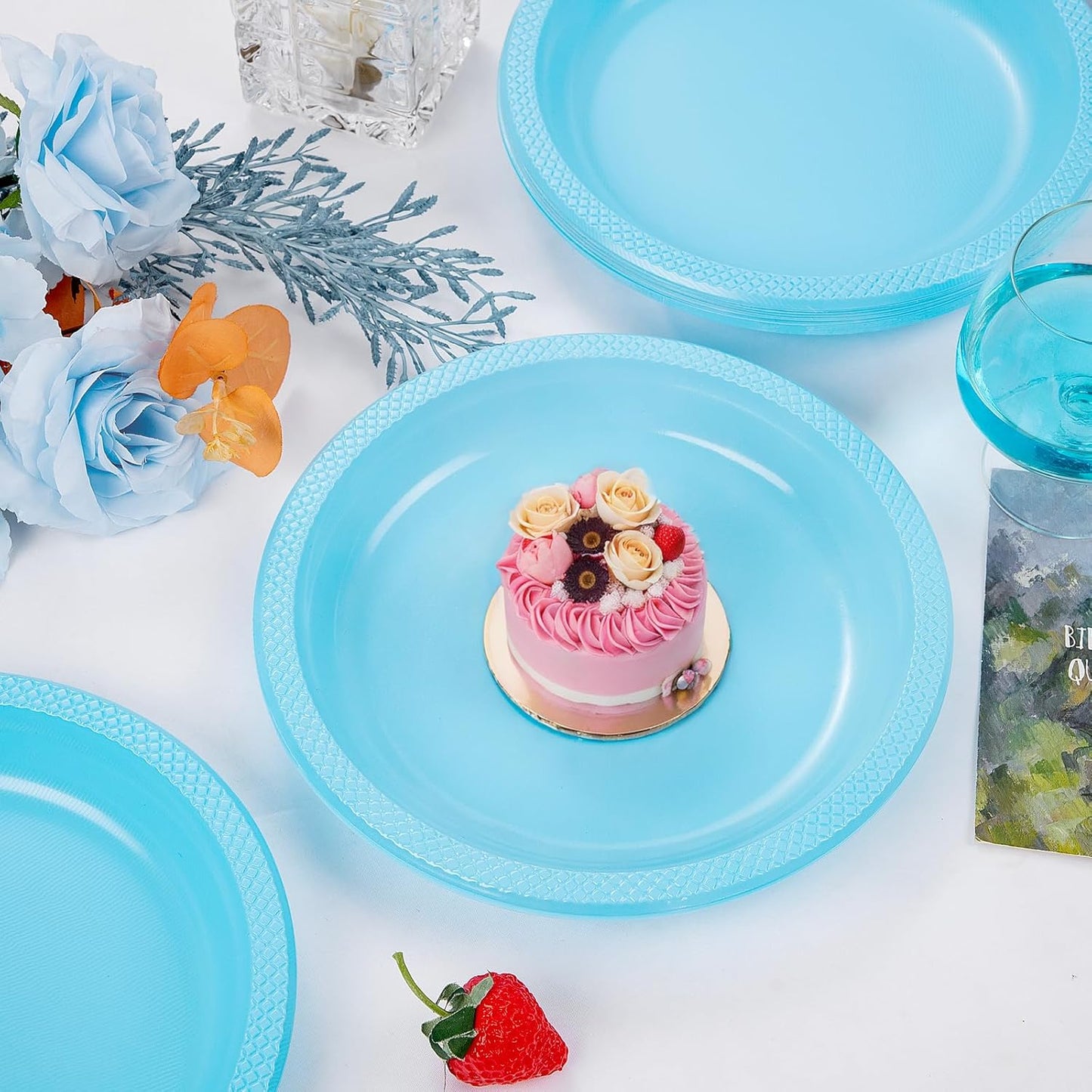 WELLIFE Light Blue Party Plates 10 Inch -150 Count, Disposable Plastic Baby Blue Dinner Plates for Party Dessert Cake Appetizer Baby Shower