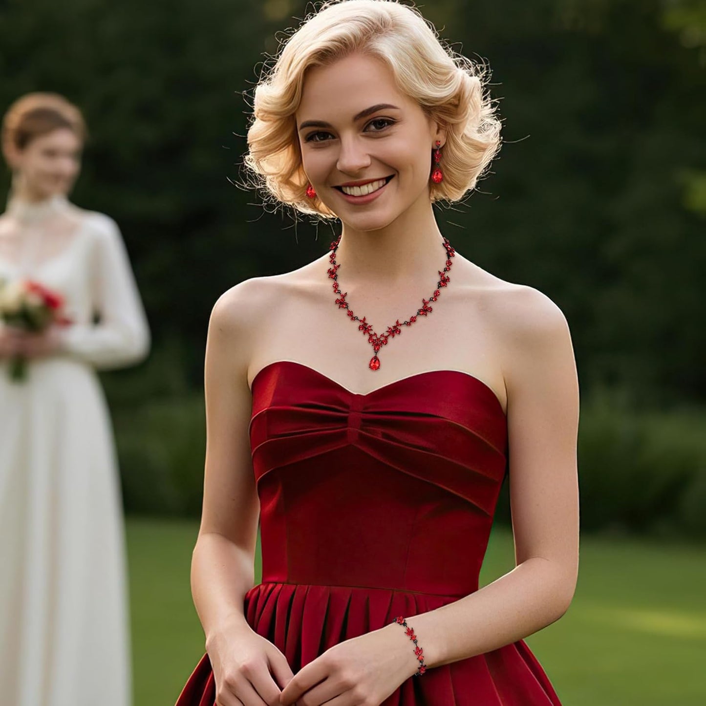 BriLove Wedding Jewelry Set for Women Bride, Y-Necklace Tennis Bracelet Dangle Earrings Crystal Teardrop Marquise Cluster for Bridal Bridesmaid