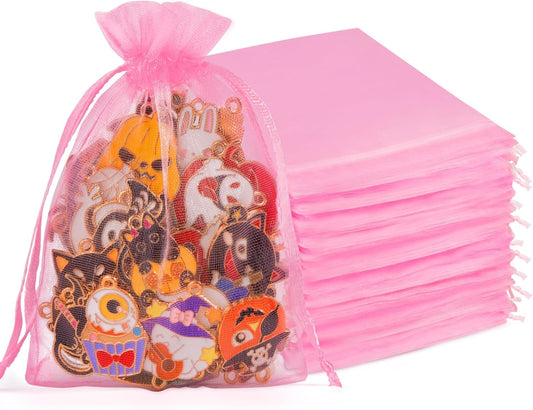 Crweety 50 Pcs Pink Organza Bags 4x6 Inch, Premium Mesh Gift Bags for Wedding Baby Shower Party Favors, Small Mesh Bags Drawtring for Candy Jewelry Gifts, Cute Sachet Bags