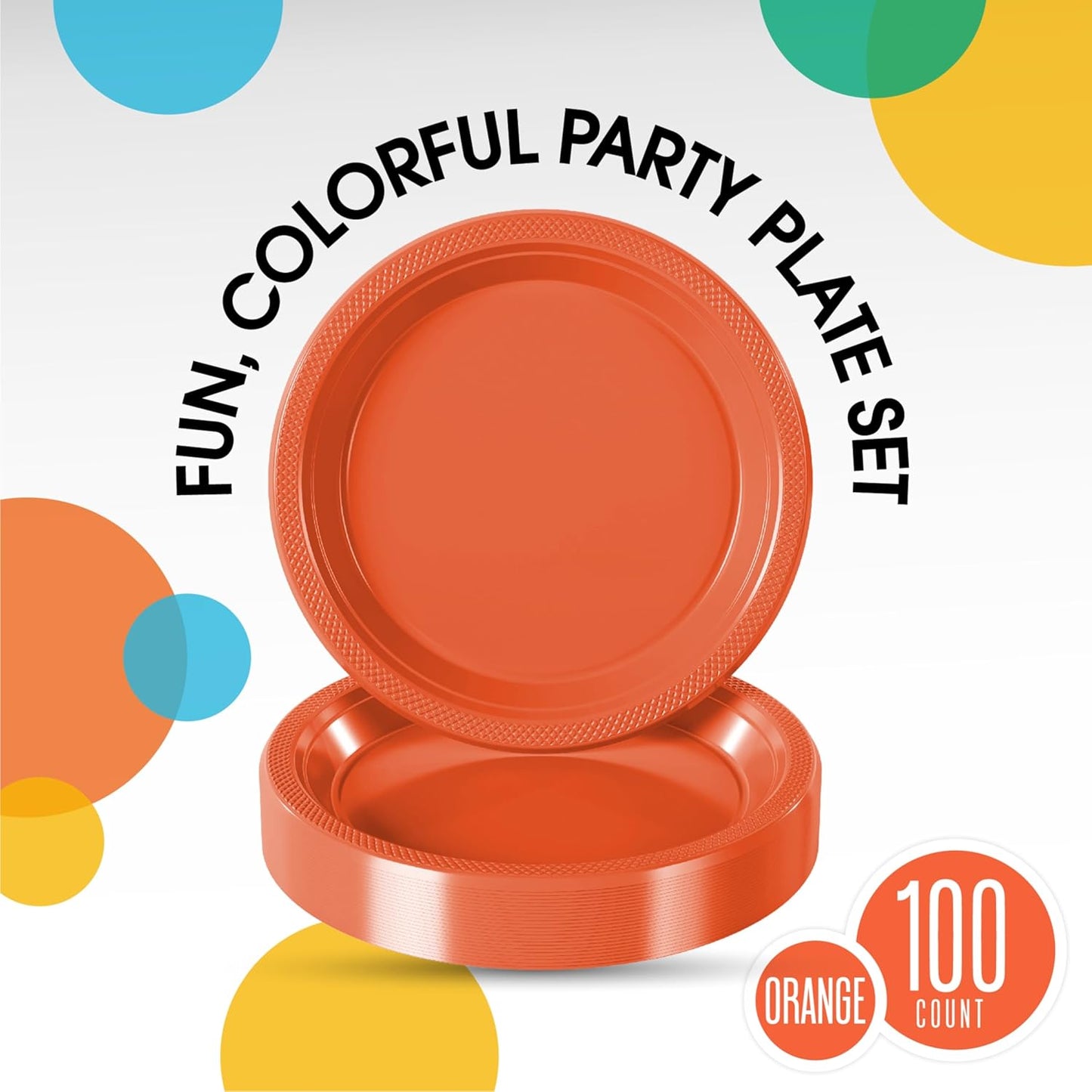 Exquisite Party Solids Orange Plastic Plates For Party 7" Orange Disposable Plates Heavy Duty 100 Pcs Plastic Dinnerware Sets Heavy Duty 350 GSM Disposable Dinnerware Set