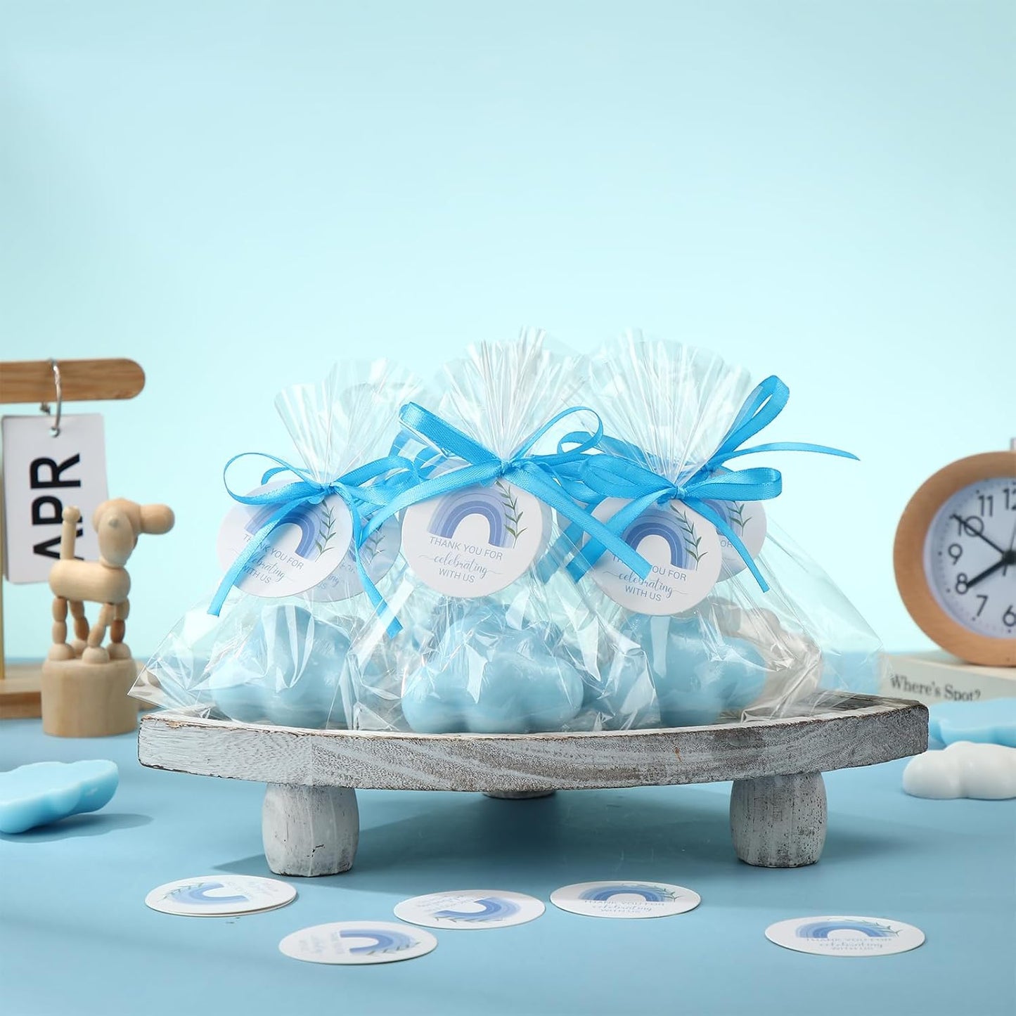 Demissle 20 Pcs Cloud Baby Shower Favors Soap Mini Handmade Scented Soap Party Favors for Guests Gifts with Thank You Card Christmas Wedding Party Bridal Shower Return Gifts(White,Blue)