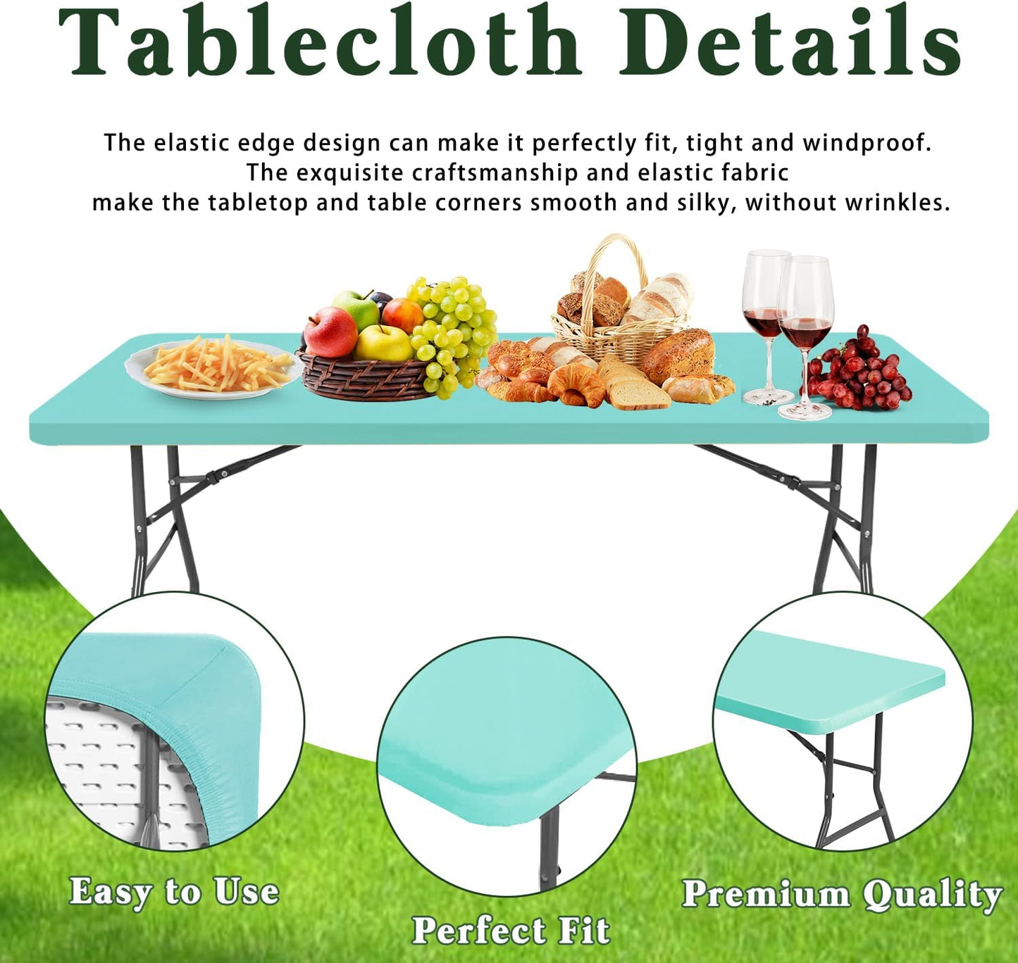 Picnic Table Cover 10 Pack Elastic Fitted Tablecloths for 6 Foot Rectangle Tables Waterproof Stretch Washable Patio Folding Outdoor Spandex Table Cloth Camping Banquet Parties (Aqua Blue,30" x 72")